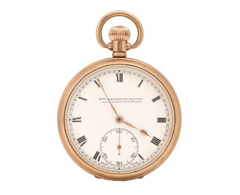 A 9ct gold keyless lever watch,&nbsp;Wm Greenwood &amp; Sons, Leeds and Huddersfield, in plain case with gold cuvette and bow