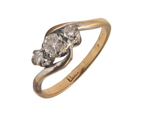 A diamond ring in gold marked 18ct, 2.2g, size J  Good condition