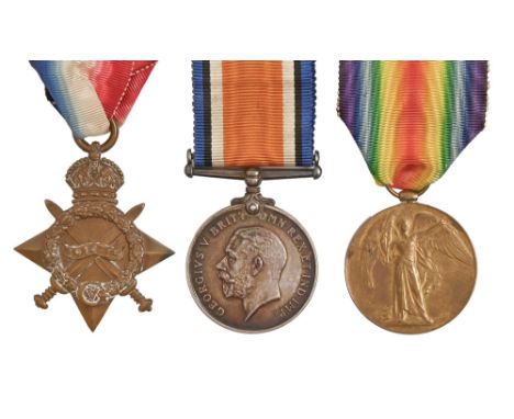 WWI group of three 1914-15 Star, British War Medal and Victory Medal, 13023 Pte. A G E Rawlinson North'n R 13023 Private Arth