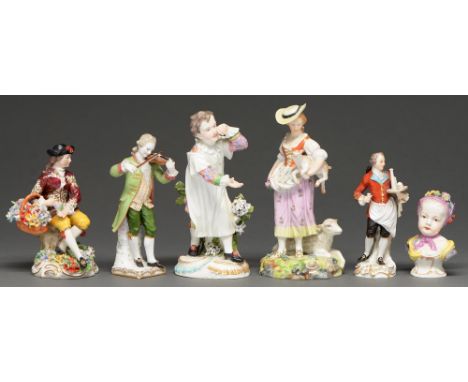 A Meissen figure of a waiter, 20th c,&nbsp; 13.5cm h, incised 15, impressed 76, crossed swords in underglaze blue and four ot