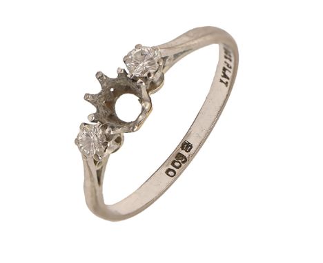 A diamond ring in white gold coloured metal, 3.1g, size R  Incomplete ie. lacking centre stone and wear scratches