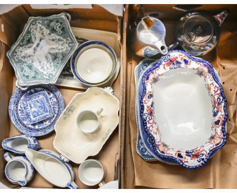 Miscellaneous ceramics including a Victorian bargeware teapot, a Wedgwood jasper ware biscuit barrel, Spode and others, etc  