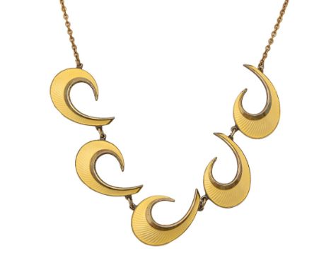 A Norwegian silver gilt and yellow guilloche enamel necklet, c1960, 39.5cm l, by H Myhre, 12g  Undamaged