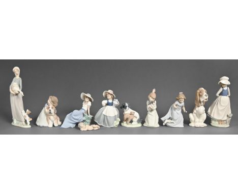 Three Lladro figures and seven Nao figures and animals,&nbsp; various sizes, printed marks  The lot in good condition
