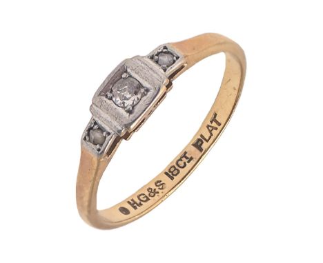A diamond ring,&nbsp; the gold hoop marked 18ct PLAT, 1.9g, size K  Setting worn