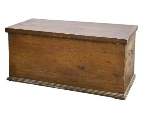 A Victorian stained pine trunk, 63cm h; 126cm x 52cm  Hinges detached, one broken from lid