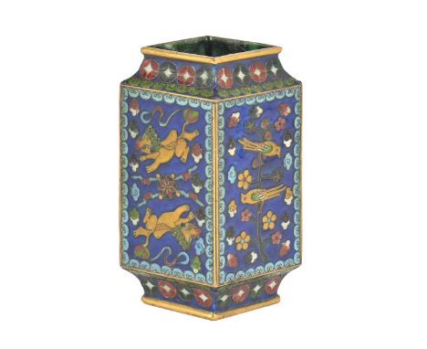 A Chinese cloisonne enamel vase, late 19th c, lozenge shaped, 16cm x 11cm  Good condition