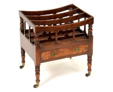 A George IV mahogany Canterbury, on brass castors, 50cm h; 35 x 45cm  Brass ring pulls replaced, a somewhat heavily used exam