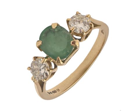 An emerald and diamond ring in 18ct gold, London 1978, 3.3g size L  Good condition