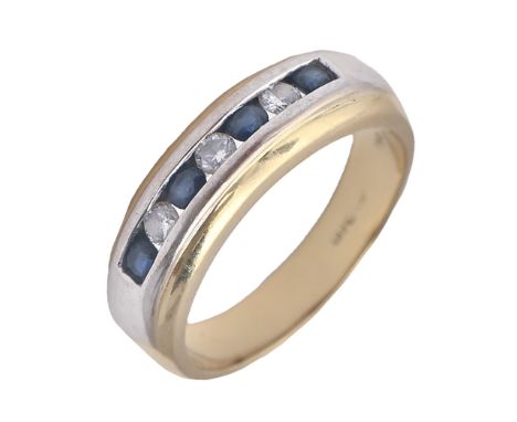 A sapphire and diamond ring in 18ct gold, Convention marked, 7.9g, size Q  Good condition