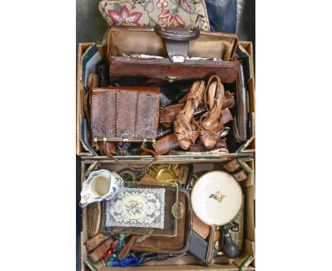 Vintage clothing. Miscellaneous articles including snakeskin, crocodile hide and leather handbags and purses, etc, a pair of 