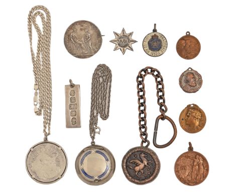 Silver coins. Cisalpine Republic, Scudo 1800 mounted, Bavaria Thaler 1775 mounted, miscellaneous silver and other pendants an