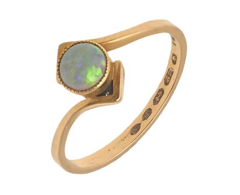 An opal ring,&nbsp; the collet in associated 22ct gold hoop, Birmingham 1907, 3.2g, size Q  Good condition, opal slightly scr