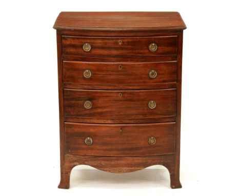 A reproduction mahogany bow fronted chest of drawers, 76cm h; 41 x 57cm  