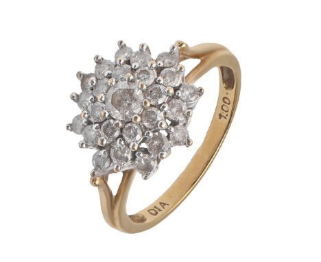 A diamond ring,&nbsp; in 18ct gold, marks obscured, also marked 1.00, 4.6g, size N  Good condition