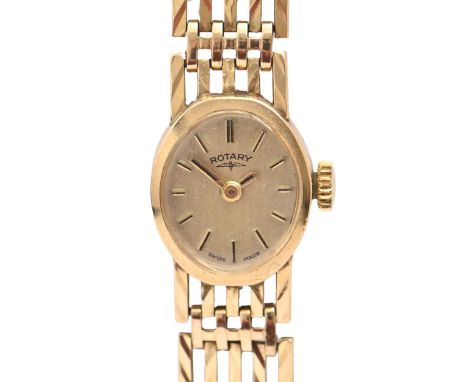 A Rotary 9ct gold oval lady's wristwatch, 12mm on 9ct gold bracelet, Birmingham 1978, 17.6g  Movement requires attention, cas