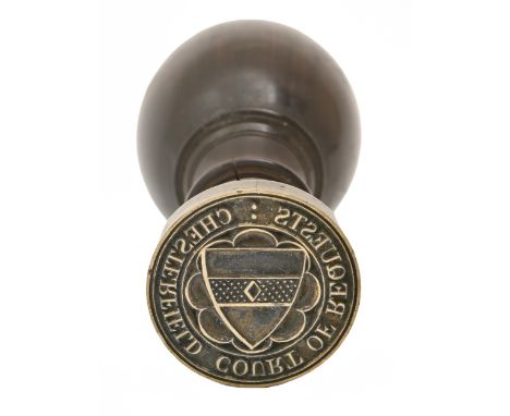 Derbyshire Law &amp; Legal History. A lignum vitae and bronze hand seal, Chesterfield Court of Requests, c. 1840, the circula