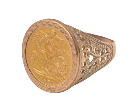 Gold Coin. Half Sovereign 1898, mounted in a 9ct gold ring, 9.3g, size O  Typical wear