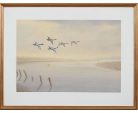 Philip Rickman (1891-1982) - Mallard over an Estuary, a pair, one signed, watercolour, 35cm x 51cm and an artist-signed print