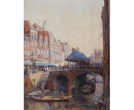 Paul Knox, 20th c - Barques Anchored; Docks, a pair, signed, watercolours, 7.5 x 11.5cm, a late 19th/early 20th c hand-colour