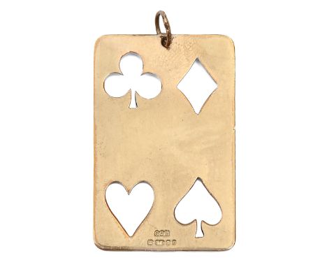 A 9ct gold playing card pendant,&nbsp;&nbsp;38mm h, London 1976, 6g  Light wear scratches