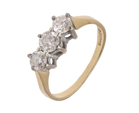 A diamond ring,&nbsp; with three round brilliant cut diamonds, in 18ct gold, Birmingham 1988, 2.4g, size I  Good condition