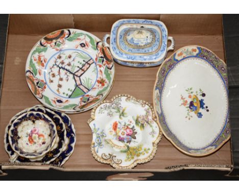 Miscellaneous ceramics, 19th c, to include a pair of Derby Imari saucer dishes, a Minton dish printed and painted in Chinese 