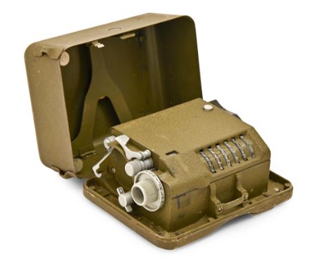 Computing. A WWII M209B encryption machine, L C Smith &amp; Corona Typewriter Inc. New York, c1942, No 19056, the mechanism o