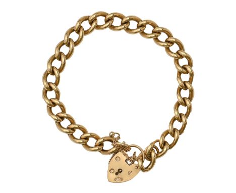 A gold curb bracelet and 9ct gold padlock, 18cm l, 31.8g  Light wear
