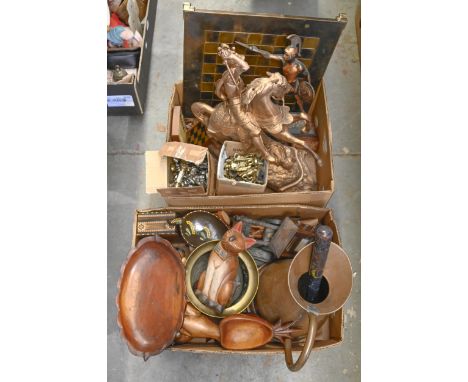 A Victorian painted police truncheon, 46cm l, and miscellaneous other items to include, 1930s oak desktop calendar, copper ha