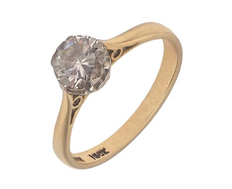 A diamond ring,&nbsp; with round brilliant cut diamond, in gold, marked 18ct, 2.9g, size L  Setting encrusted with old dirt a