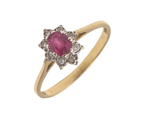 A ruby and diamond ring,&nbsp;in 18ct gold, London 1980, 2g, size L  Light wear