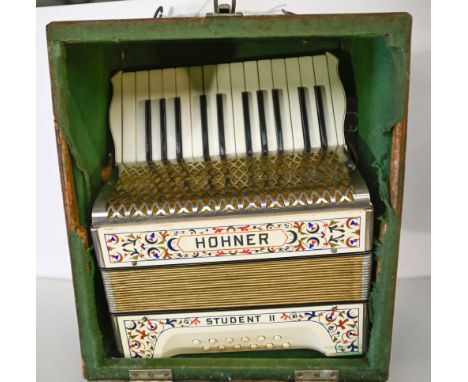A Hohner Student II piano accordion, c1930s,&nbsp;in timber felt-lined case  