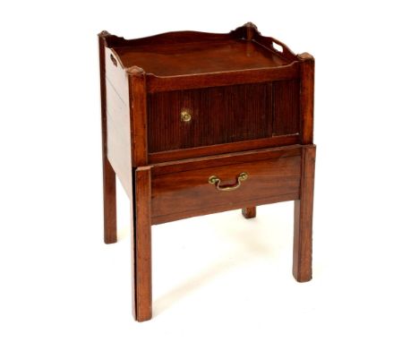 A George IV mahogany tray top commode with tambour shutter and apron-drawer, adapted 81cm h; 46 x 55cm  Cosmetically restored