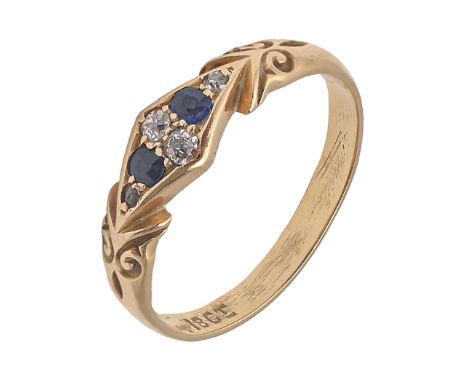 A sapphire and diamond ring,&nbsp;in gold, marked 18ct, 3.2g, size P  Good condition
