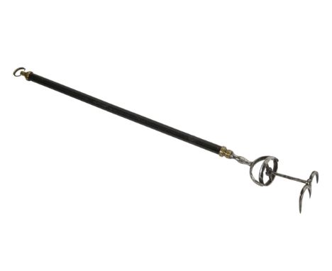 An early Victorian steel and brass gimballed toasting fork, 41cm l  