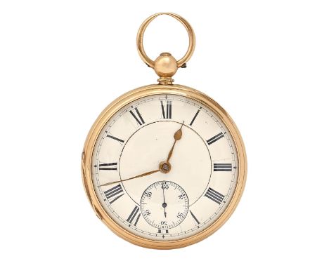 An 18ct gold fusee lever watch, enamel dial, plain case, with gold cuvette and bow, 50mm diam, London 1879, 107g Movement run