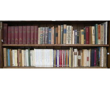 Books. Eight shelves of German works, late 19th c and later, including an atlas, a facsimile of the 1904 Meissen porcelain ca