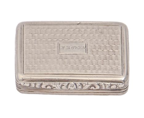 A William IV silver vinaigrette, engine turned, with foliate engraved grille, 29mm long by Gervase Wheeler Birmingham 1832, 8