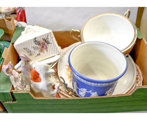Miscellaneous ceramics, including Staffordshire and Continental figurines, Continental porcelain two handled tea tray, EPNS m