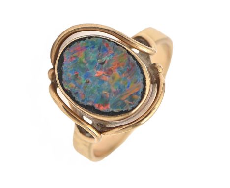 An opal doublet ring,&nbsp;in gold marked 9ct, 3.8g, size M  Good condition