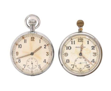 A Jaeger LeCoultre British Military Issue plated keyless lever watch, early 20th c, 52mm diam, marked on caseback GSTP, broad