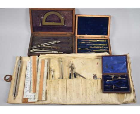 A Collection of Vintage Drawing Sets, Scale Rules etc 