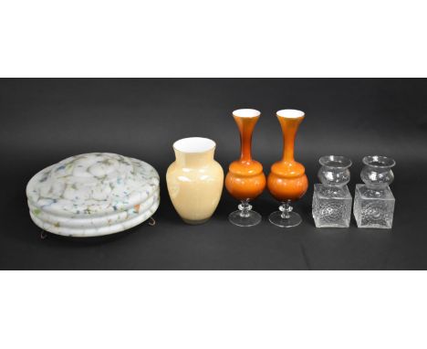 A Collection of Various Glassware to comprise Pair of Dartington Vases, Pedestal Vases and a Single Vase together with a Mott