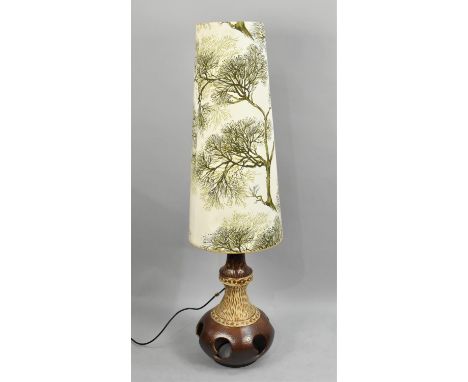 A West German Brown Glazed Table Lamp Base with Shade 