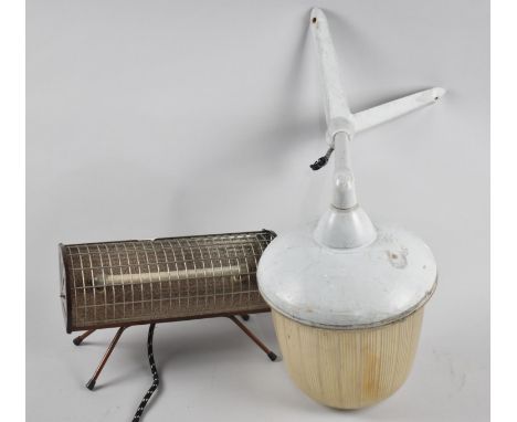 A Vintage Outside Lamp with Corner Fixing Bracket together with a Small Vintage Electric Fire 