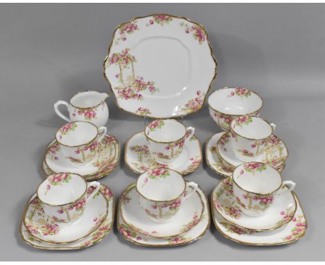 A Royal Albert Crown China Tea Service to Comprise Six Cups, Five Saucers, Six Side Plates, Cake Plate, Milk Jug and a Sugar 