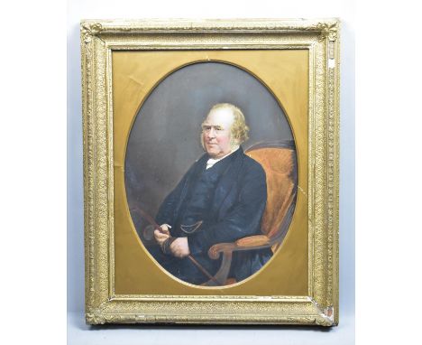 A Large Gilt Framed Oval Portrait of Seated Gent, 56x43cm 