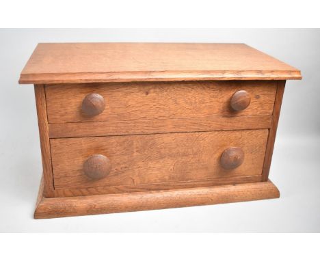 A Modern Oak Table Top Chest with Two Graduated Long Drawers, Plinth Base, 37cm wide and 27cm high 