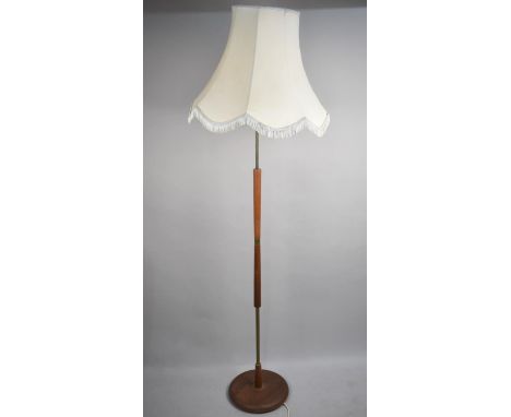 A 1970's Teak and Brass Standard Lamp with Shade 